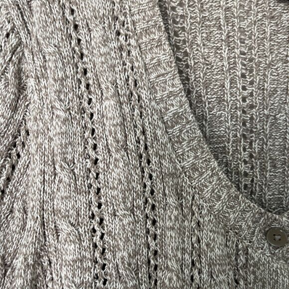 Apt 9 Lt Brown & Cream Tweed Open Weave Cable Cardigan Sweater, Cotton Blend, XL - Picture 6 of 8